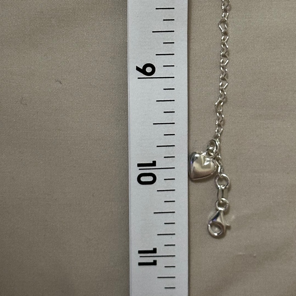925 Sterling Silver Heart Anklet Chain w/Heart Charm. NWOT - Picture 2 of 14